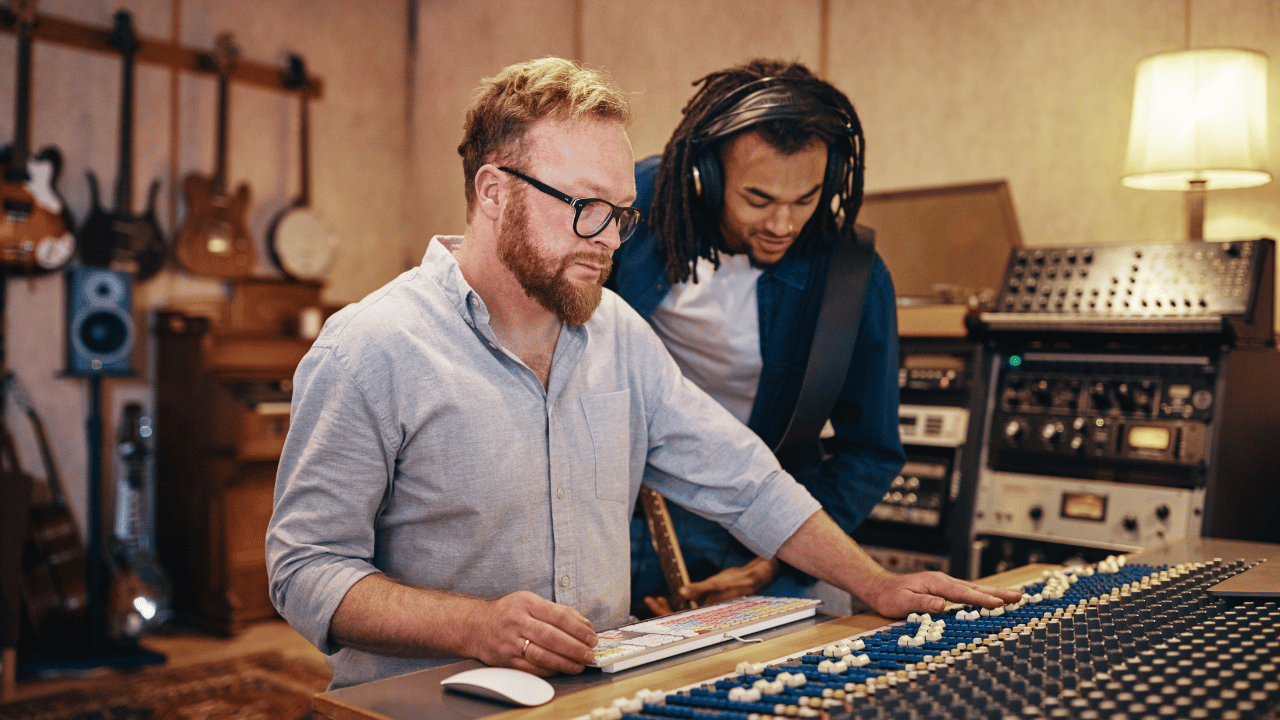 A young producer makes beats with a DAW and MIDI keyboard