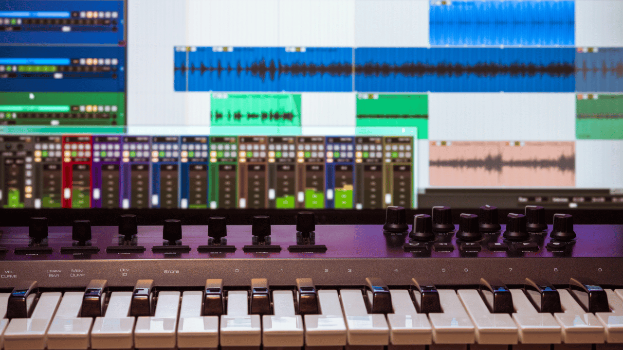 MIDI and audio files in a DAW used to create a song.