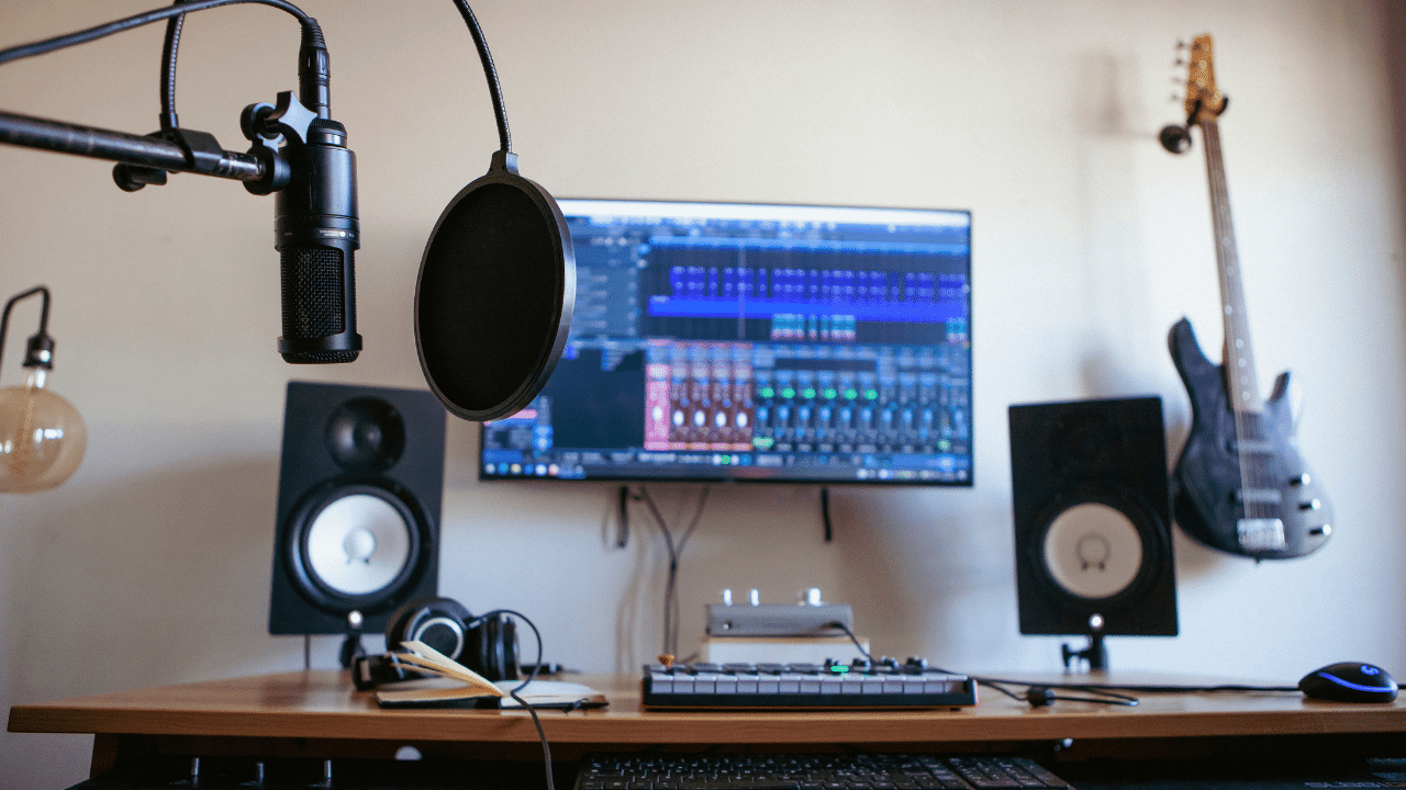 Computer with digital audio and MIDI tracks in a Digital Audio Workstation (DAW)